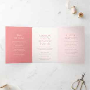 Invitación Tríptica Addison Pink Classic Elegant Wedding