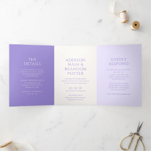 Invitación Tríptica Addison Purple Classic Elegant Wedding