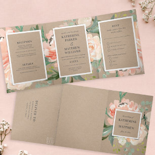 Invitación Tríptica Agradable acuarela Floral Kraft All-In-One Boda