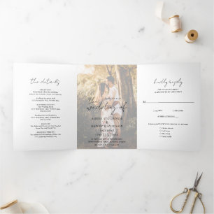 Invitación Tríptica Aimee Rustic Script Moderno Boda