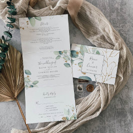 Invitación Tríptica Airy Greenery | Boda Atrás De La Hoja Todo En Uno