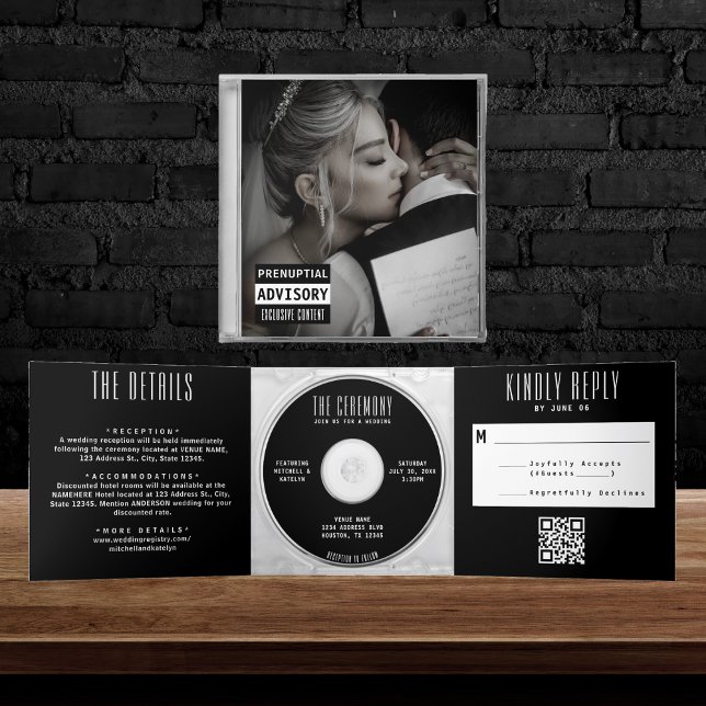 Invitación Tríptica Álbum de CD de música tapa Boda negro todo en uno (Subido por el creador)