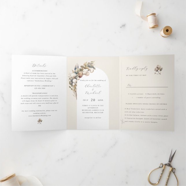 Invitación Tríptica algodón boho y eucalipto (Interior)