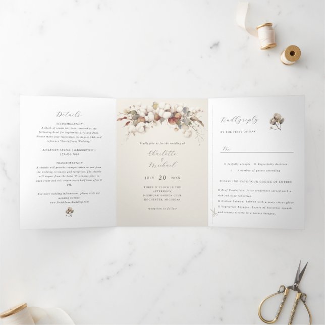 Invitación Tríptica algodón boho y eucalipto (Interior)