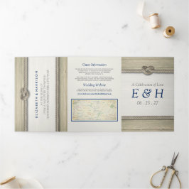 Invitación Tríptica Amarrando La Suite De Bodas De Playa Rustica Knot