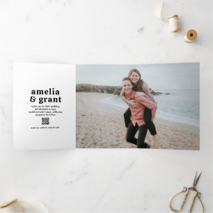 Invitación Tríptica Amelia Black White Modern Boda