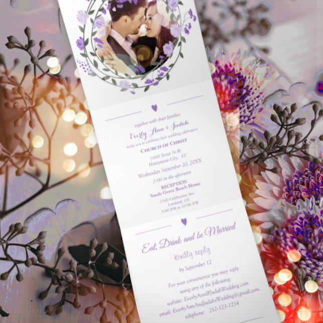 Invitación Tríptica Amethyid Orchid Purple Lilac Peony Boda Floral (Subido por el creador)