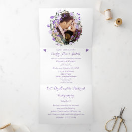Invitación Tríptica Amethyid Orchid Purple Lilac Peony Boda Floral