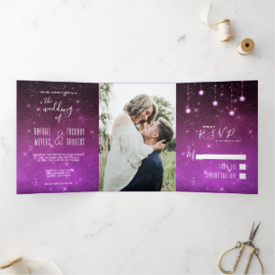 Invitación Tríptica Amor celeste escrito en estrellas Boda de foto