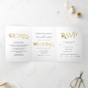 Invitación Tríptica Ampersand elegante con boda rosa blanco