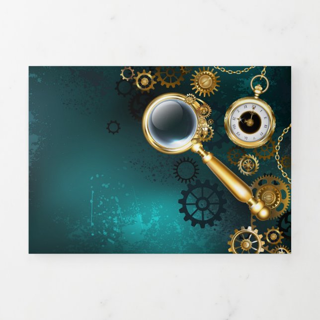 Invitación Tríptica Ampliador en estilo Steampunk (Foto de portada)