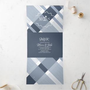 Invitación Tríptica Anillo de Logotipo de Cuadro Azul Polvoriento Mini