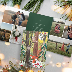 Invitación Tríptica Animales adorables de bosque verde Foto de Navidad
