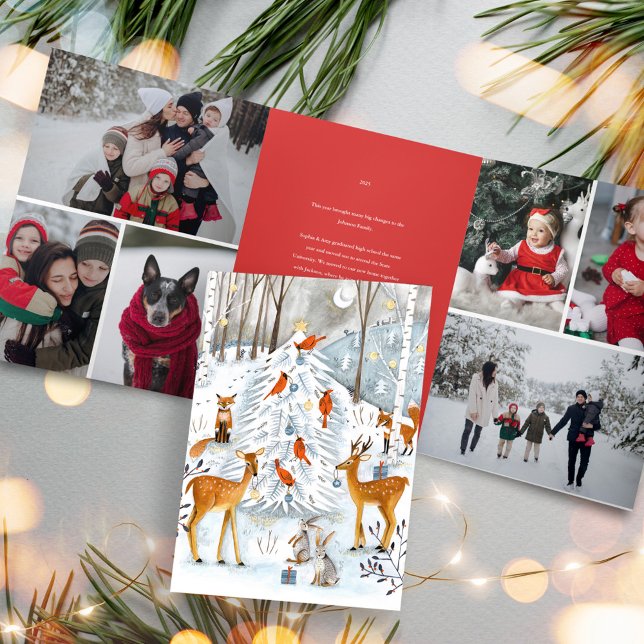 Invitación Tríptica Animales del Bosque Escandinavo Navidad Fiesta (Scandinavian Woodland Animals Christmas Holiday Tri-Fold Invitation)