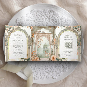 Invitación Tríptica Antiguo palacio mogol todo en uno boda musulmana