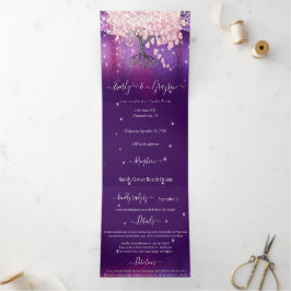 Invitación Tríptica Árbol de hojas de corazón púrpura y rosada Boda Tr