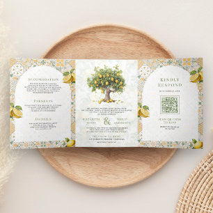 Invitación Tríptica Árbol de limón de mosaico mediterráneo todo en un 