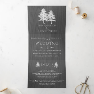 Invitación Tríptica Árboles blancos grabado en relieve en boda de invi