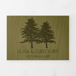 Invitación Tríptica árboles de coníferas Grabado en relieve, boda rúst