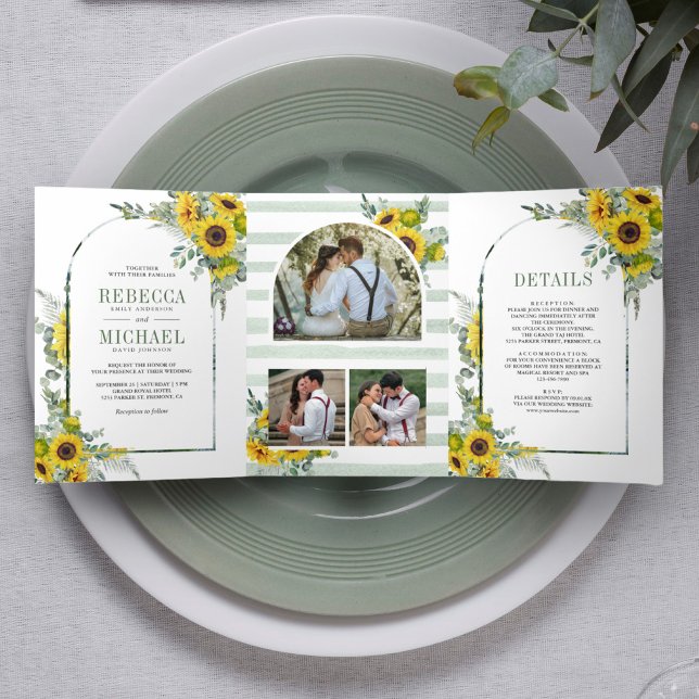 Invitación Tríptica Arco de Eucalipto de Girasol todo en un Boda (Subido por el creador)