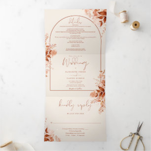 Invitación Tríptica Arco de Terracota Rústica Foto Boda Otoño Otoño