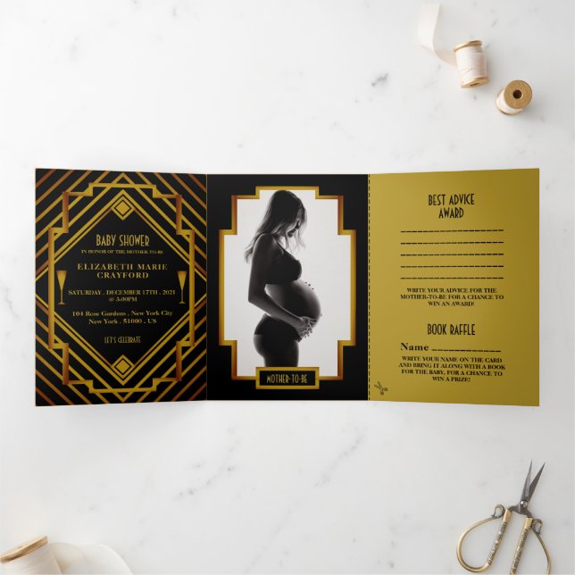 Invitación Tríptica Baby Shower Suite de Gatsby Gold 2020 (Interior)