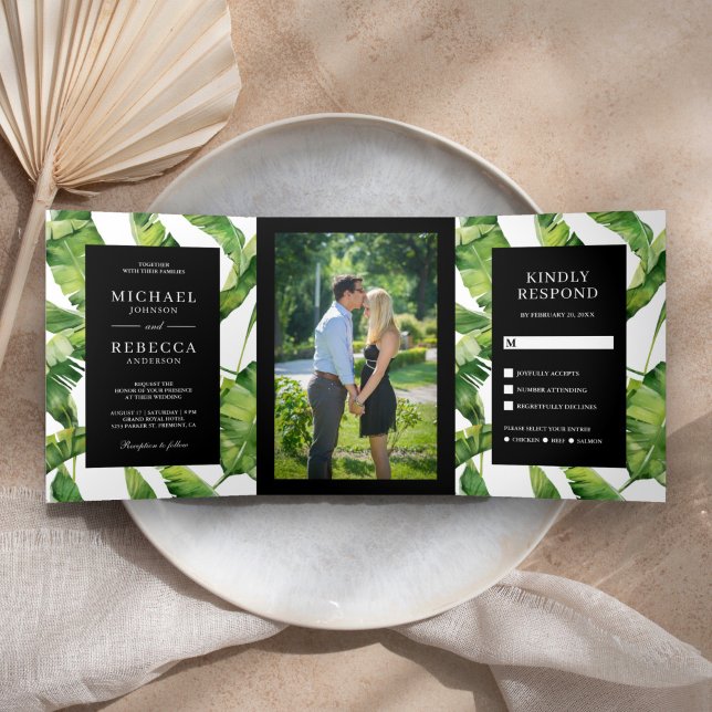 Invitación Tríptica Banana verde y negra deja a Boda tropical (Subido por el creador)