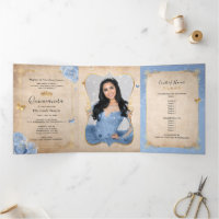Bebé ligero azul y oro elegante foto Quinceanera