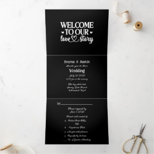 Invitación Tríptica Bienvenidos a nuestra historia de amor Boda blanco