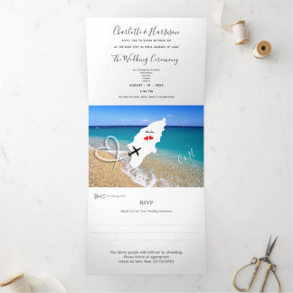 Invitación Tríptica Billete de la boda de destino Rodas Grecia