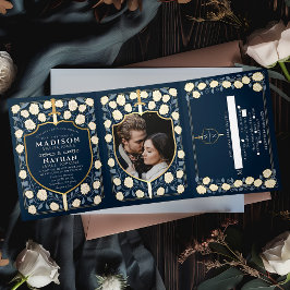 Invitación Tríptica Blue Sword & Shield Medieval Fantasy Boda