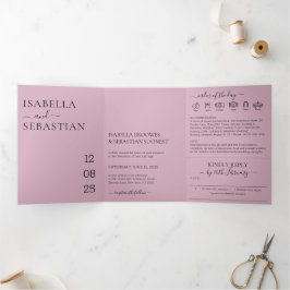 Invitación Tríptica Blush Pink Wedding set kindly reply