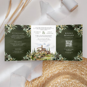 Invitación Tríptica Boda acuarela del olivar Toscana Italia
