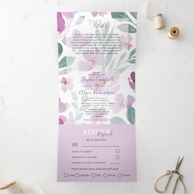 Invitación Tríptica Boda acuarela floral boho (Interior)