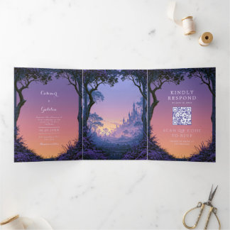 Invitación Tríptica Boda al Atardecer en el Castillo de Fantasía con A
