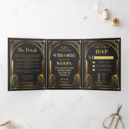 Invitación Tríptica Boda Art Deco Nouveau