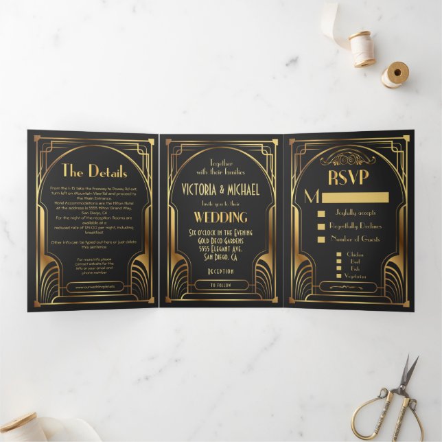Invitación Tríptica Boda Art Deco Nouveau (Interior)