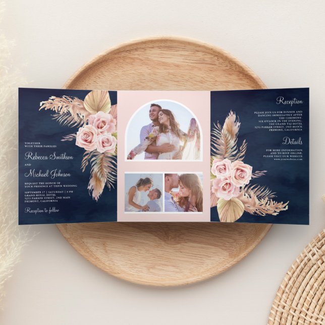 Invitación Tríptica Boda azul de la Marina Rosa Rosa Rosa Rosa Polvás (Subido por el creador)