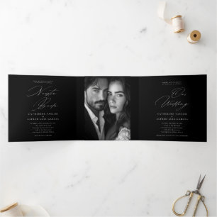 Invitación Tríptica Boda bilingüe inglés de Nuestra Boda