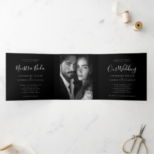 Invitación Tríptica Boda bilingüe inglés de Nuestra Boda