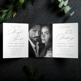 Invitación Tríptica Boda bilingüe inglés de Nuestra Boda