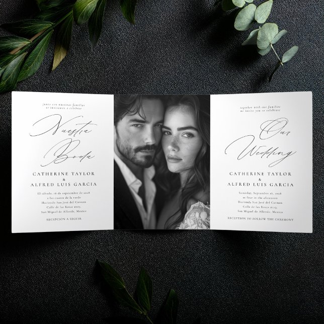 Invitación Tríptica Boda bilingüe inglés de Nuestra Boda (Subido por el creador)