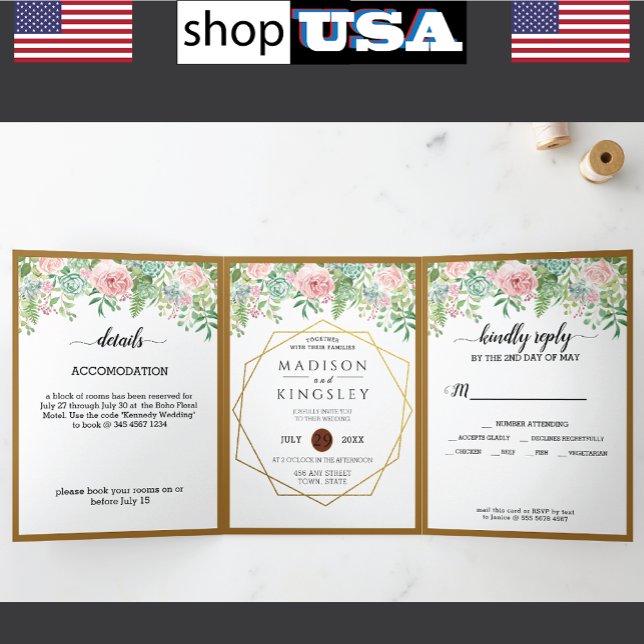 Invitación Tríptica Boda Botánico Fab Pink Floral (Subido por el creador)