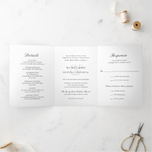 Invitación Tríptica Boda católica tradicional elegante