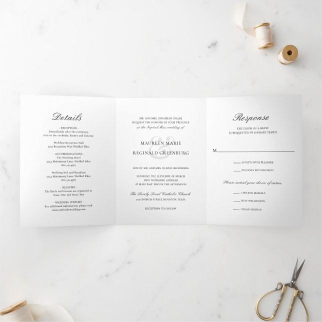 Invitación Tríptica Boda católica tradicional elegante (Interior)