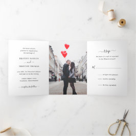 Invitación Tríptica Boda Clásica Elegante con Foto Mínima