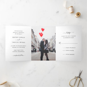 Invitación Tríptica Boda Clásica Elegante con Foto Mínima
