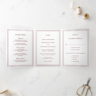 Invitación Tríptica Boda clásica elegante de Borgoña