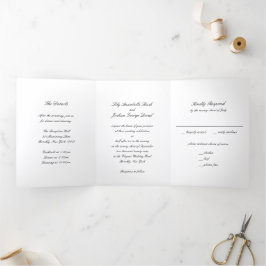 Invitación Tríptica Boda Clásica en Blanco y Negro Atemporal