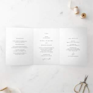 Invitación Tríptica Boda clásica en blanco y negro elegante